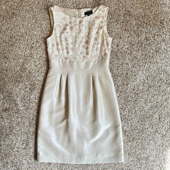 Petite Cocktail Dress Beaded Bodice Sleeveless Size 4 Petite Ivory Lace - Picture 3 of 15